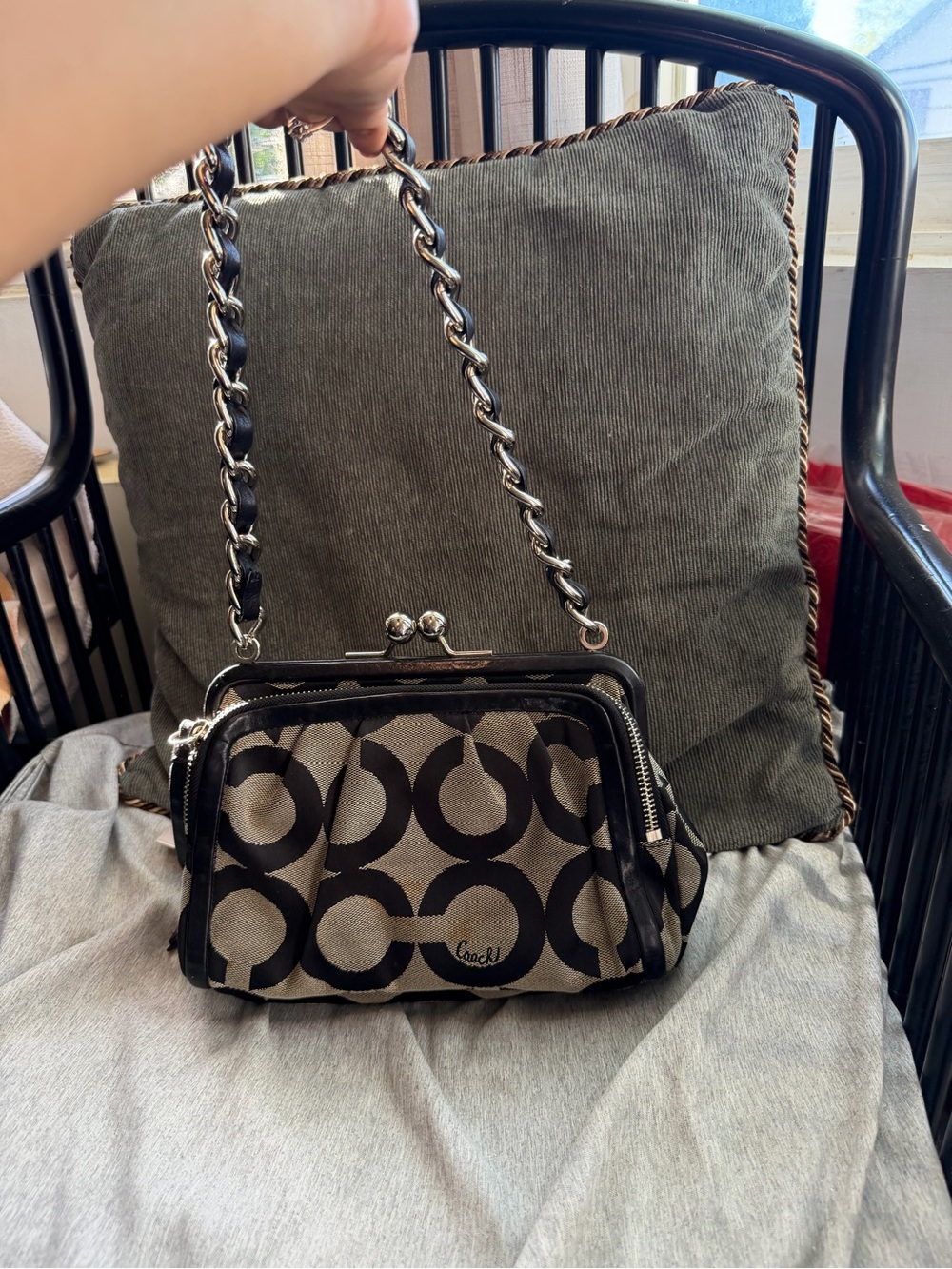 Coach Black and Gray Signature Canvas Chain-Handle Shoulder Bag - Picture 3 of 6
